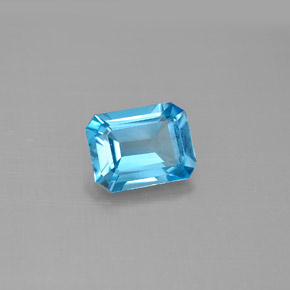 Topázio azul natural 1,74ct, corte esmeralda, VVS-VS