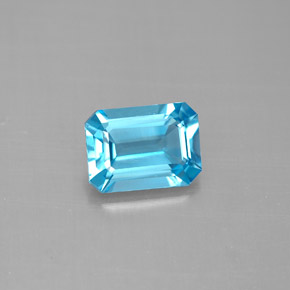 Topázio azul natural 1,73ct, corte esmeralda, VVS