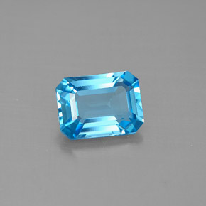 Topázio azul natural 1,85ct, corte esmeralda, VVS