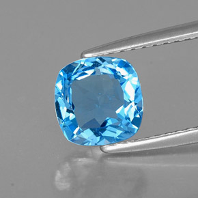 Topázio azul natural 1,55ct, almofada cortada, VS