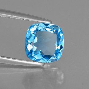 Topázio azul natural 1,55ct, almofada cortada, VS