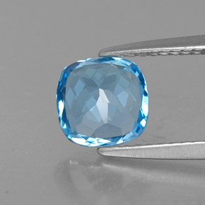 Topázio azul natural 1,55ct, almofada cortada, VS
