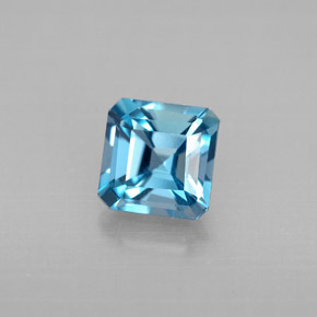 Topázio azul natural 1,46ct, corte esmeralda, VVS-VS