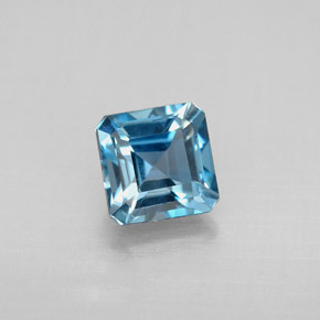 Topázio azul natural 1,52ct, corte esmeralda, VVS-VS