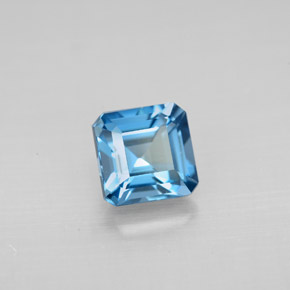 Topázio azul natural 1,56ct, corte esmeralda, VVS-VS