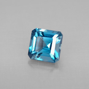 Topázio azul natural 1,44ct, corte esmeralda, VVS-VS
