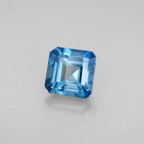 Topázio azul natural 1,46ct, corte esmeralda, VVS-VS