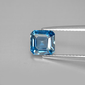 Topázio azul natural 1,46ct, corte esmeralda, VVS-VS