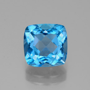Topázio azul natural 2,25ct, almofada cortada, VVS