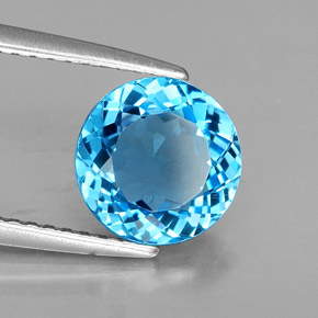 Topázio azul natural 2,08ct, corte redondo, VVS-VS