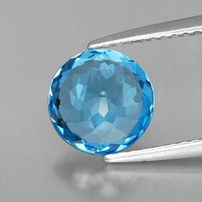 Topázio azul natural 2,08ct, corte redondo, VVS-VS