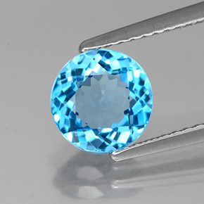 Topázio azul natural 1,86ct, corte redondo, VVS
