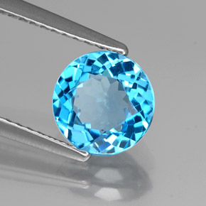 Topázio azul natural 1,86ct, corte redondo, VVS