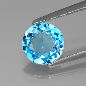 Topázio azul natural 1,49ct, corte redondo, VVS
