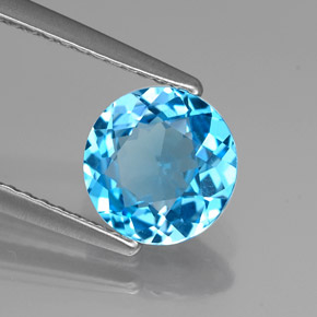 Topázio azul natural 1,49ct, corte redondo, VVS