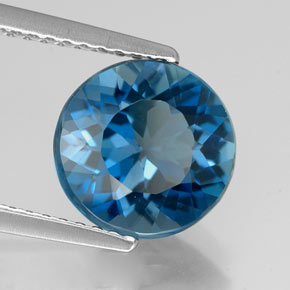 Topázio azul natural 2,93ct, corte redondo, VVS