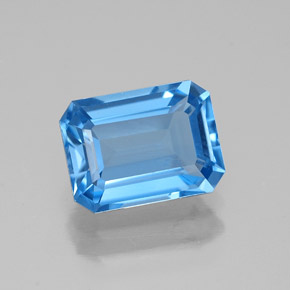 Topázio azul natural 1,89ct, corte esmeralda, VVS
