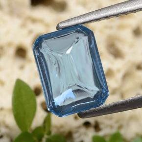 Topázio azul natural 1,80ct, corte esmeralda, transparente