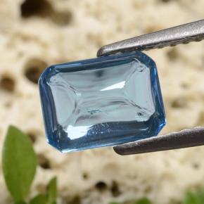 Topázio azul natural 1,80ct, corte esmeralda, transparente