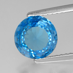 Topázio azul natural 1,72ct, corte redondo, VVS