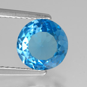 Topázio azul natural 1,72ct, corte redondo, VVS