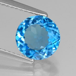Topázio azul natural 1,98ct, corte redondo, VVS