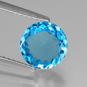 Topázio azul natural 1,94ct, corte redondo, VVS