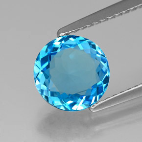 Topázio azul natural 1,94ct, corte redondo, VVS