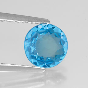 Topázio azul natural 1,21ct, corte redondo, VVS