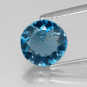 Topázio azul natural 1,90ct, corte redondo, VVS-VS