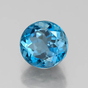 Topázio azul natural 1,71ct, corte redondo, VS
