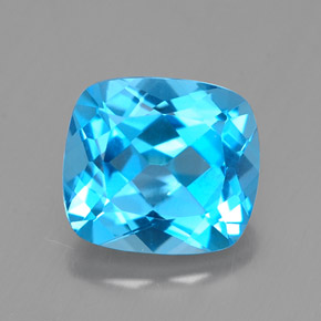 Topázio azul natural 3,28ct, almofada cortada, VVS