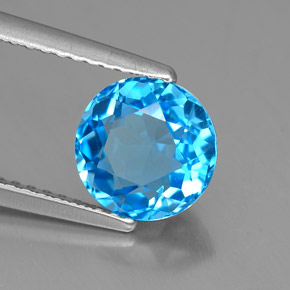 Topázio azul natural 2,01ct, corte redondo, VVS