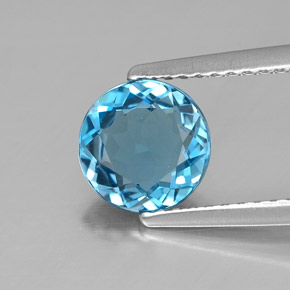 Topázio azul natural 1,40ct, corte redondo, VVS