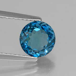Topázio azul natural 1,71ct, corte redondo, VVS