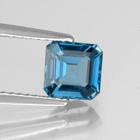 Topázio azul natural 1,27ct, corte esmeralda, VVS