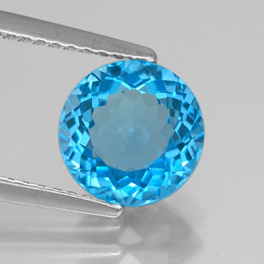 Topázio azul suíço natural 2,46ct, corte redondo, VVS