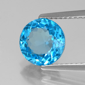 Topázio azul suíço natural 2,46ct, corte redondo, VVS