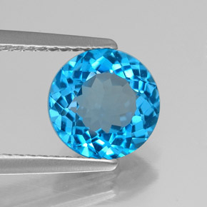 Topázio azul natural 2,18ct, corte redondo, VVS