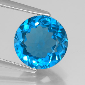 Topázio azul natural 3,15ct, corte redondo, VVS