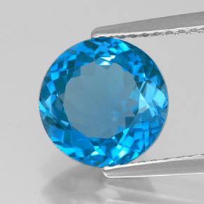 Topázio azul natural 3,15ct, corte redondo, VVS