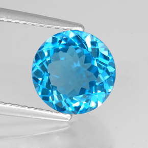 Topázio azul natural 3,09ct, corte redondo, VVS