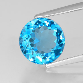 Topázio azul natural 3,09ct, corte redondo, VVS