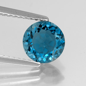 Topázio azul natural 1,55ct, corte redondo, VVS-VS
