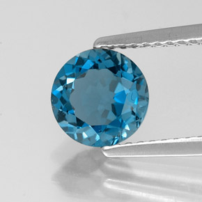 Topázio azul natural 1,55ct, corte redondo, VVS-VS