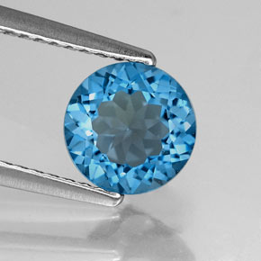 Topázio azul natural 1,64ct, corte redondo, VVS