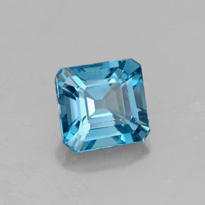 Topázio azul natural 1,23ct, corte esmeralda, VVS