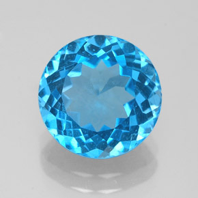 Topázio azul natural 3,34ct, corte redondo, VS