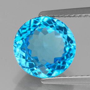 Topázio azul natural 3,45ct, corte redondo, VVS