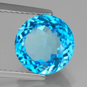 Topázio azul natural 3,45ct, corte redondo, VVS